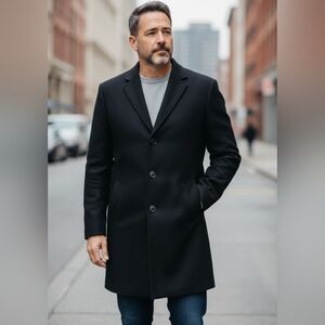 Vintage Barclay Wool-Blend Black Overcoat–Made in USA–Structured Heritage.LG